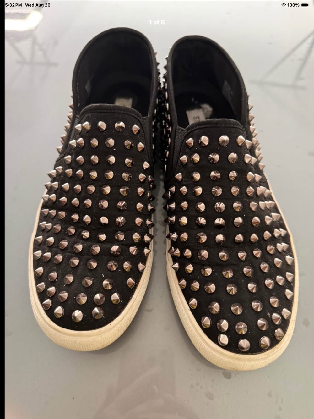 Steve Madden Black Slip-On Sneakers with Silver Studs